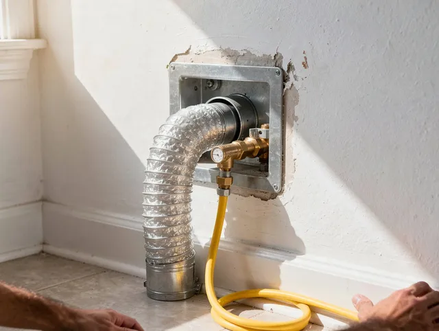 Stow Dryer Vent Cleaning certified technician performing specialized gas dryer vent cleaning in Stow